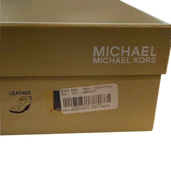 Michael Kors Women's MK Plate Wedge Espadrilles Luggage Leather Logo Size 7.5 - Picture 8 of 9